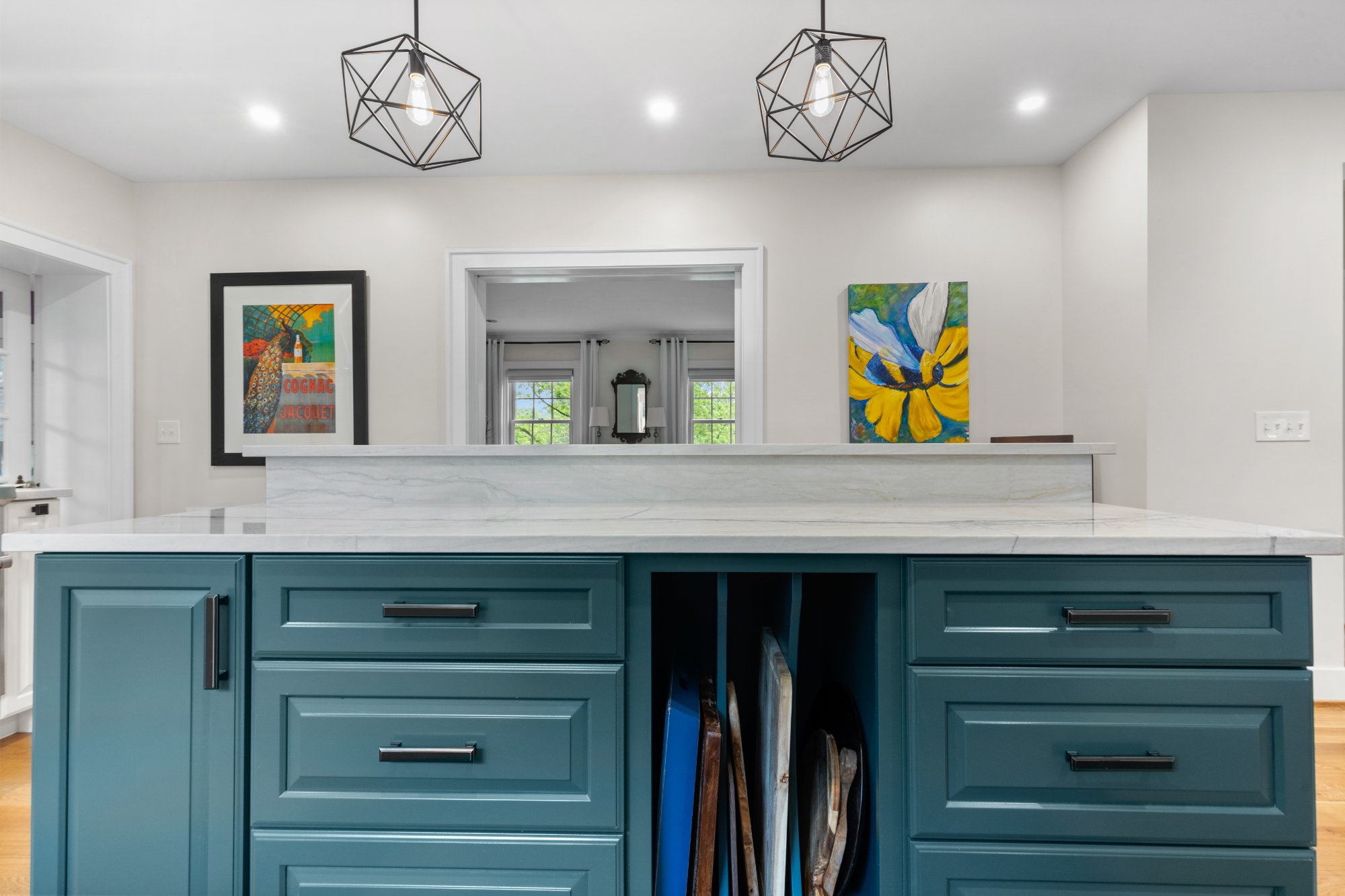 Island storage with integrated tray dividers — Greenspring Valley