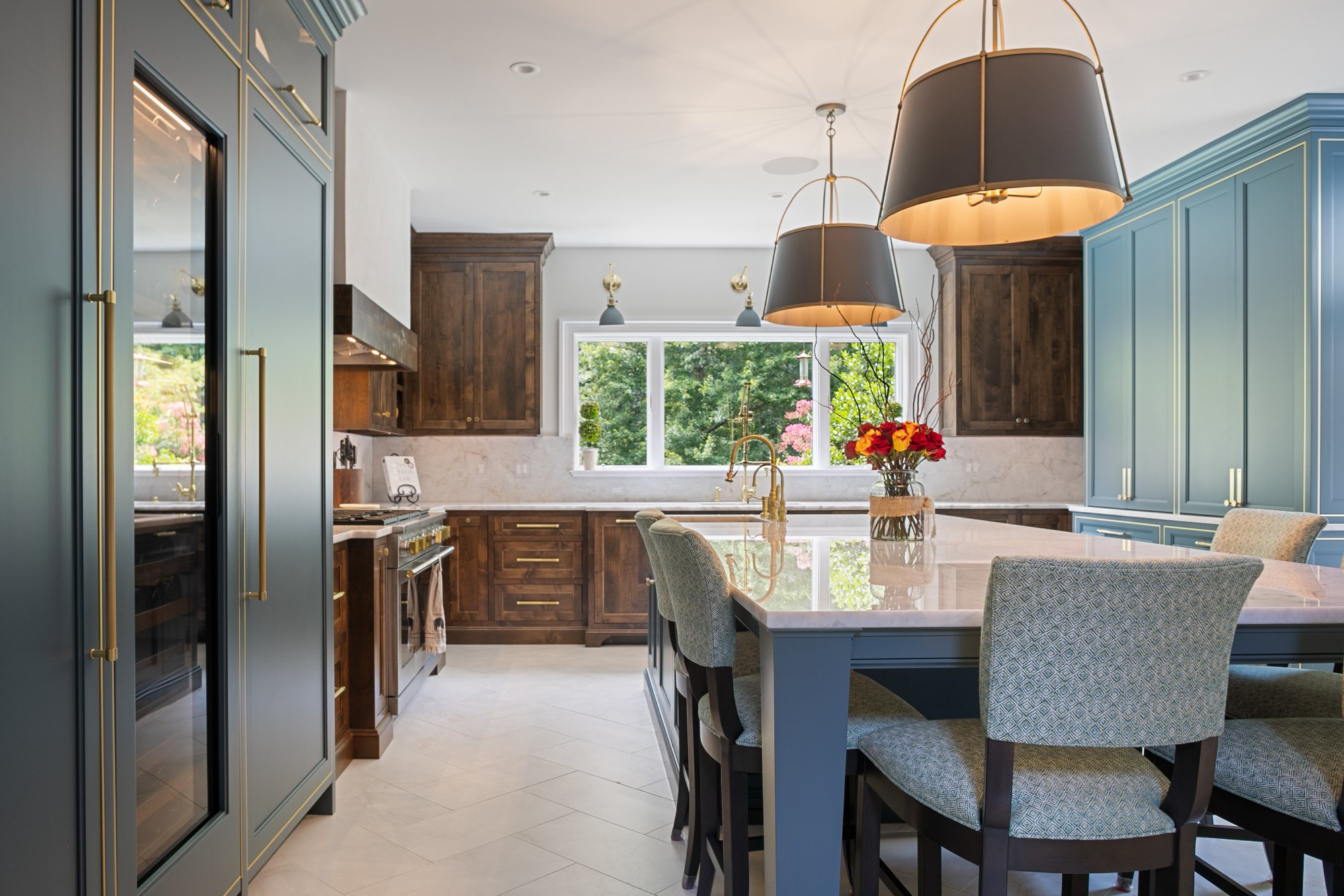 Classical kitchen with blue-green and walnut cabinetry — Monkton Farms
