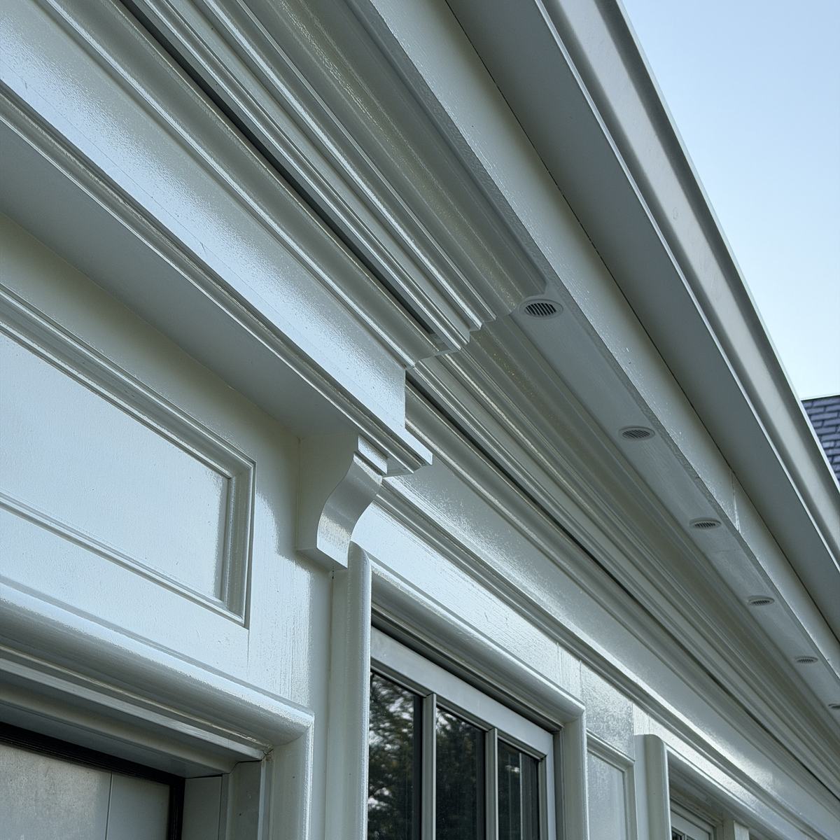 Cornice and paneling detail in hand-brushed linseed oil paint — North Winds Porch, Towson